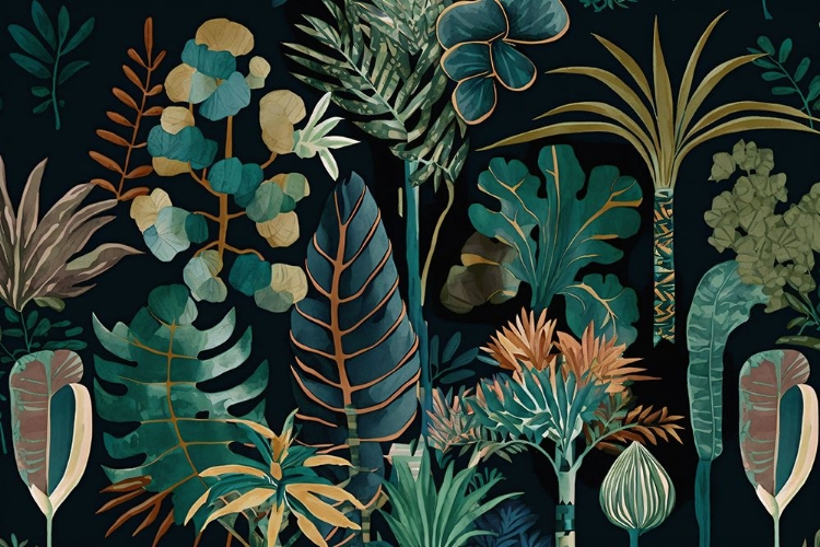 Picture of WATERCOLOR TROPICAL COLLAGE BLACK 4