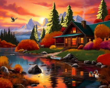 Picture of PEACEFUL CABIN SUNSET