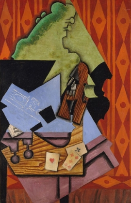 Picture of VIOLIN AND PLAYING CARDS ON A TABLE 1913