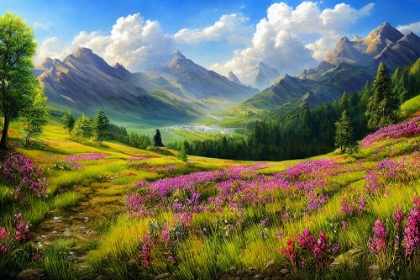 Picture of PINK WILDFLOWERS IN THE MOUNTAINS