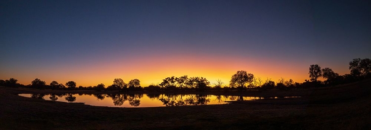 Picture of COLORFUL SUNSET AT WATERING HOLE. CAMELTHORN LODGE. HWANGE NATIONAL PARK. ZIMBABWE.