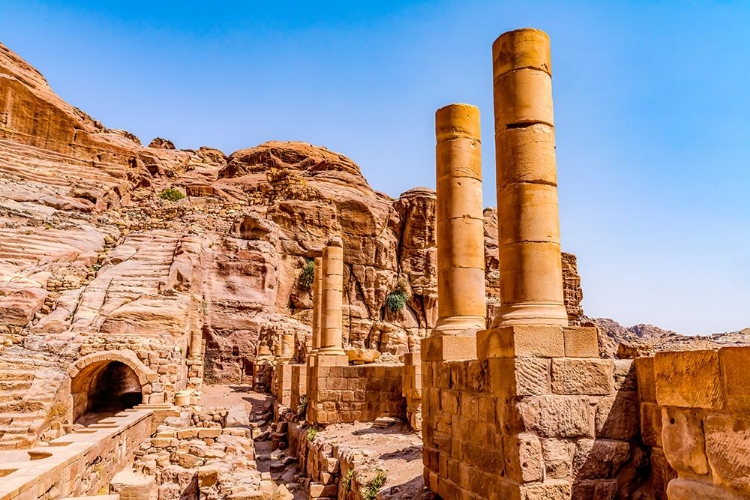 Picture of AMPHITHEATER THEATRE-PETRA-JORDAN. BUILT IN TREASURY BY NABATAEANS IN 100 AD SEATS7,000 PEOPLE.