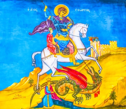 Picture of SAINT GEORGE DRAGON FRESCO ST. GEORGES GREEK ORTHODOX CHURCH-MADABA-JORDAN.