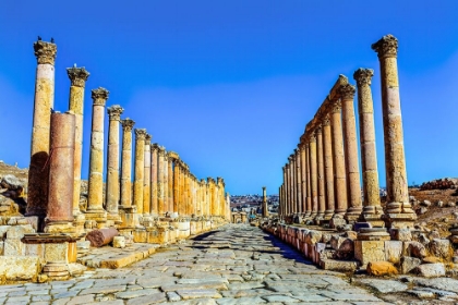 Picture of CORINTHIAN COLUMNS-JERASH-JORDAN. JERASH FROM 300 BC TO 600 AD.