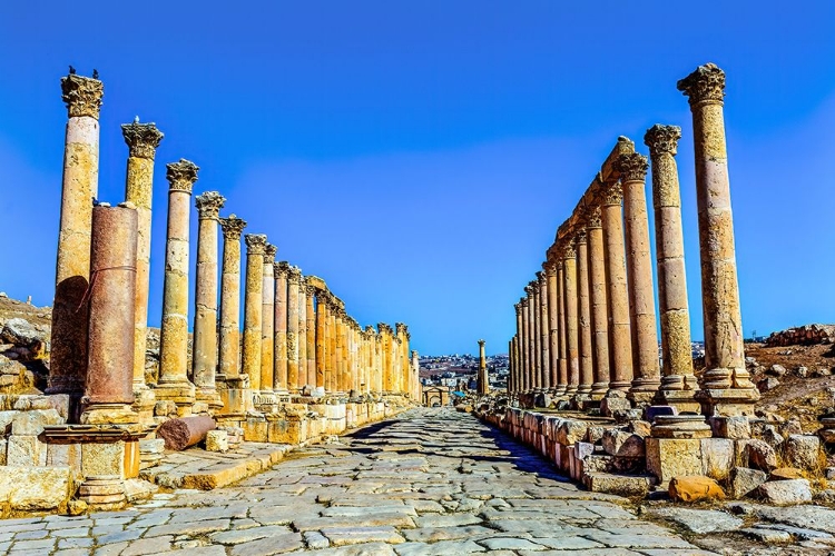 Picture of CORINTHIAN COLUMNS-JERASH-JORDAN. JERASH FROM 300 BC TO 600 AD.