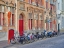 Picture of BELGIUM-BRUGGE. BICYCLES PARKED ALONG THE STREET.