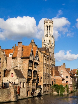 Picture of BELGIUM-BRUGES. BELFRY OF BRUGES AT THE JUNCTION OF THE GROENEREI AND DIJVER CANALS.