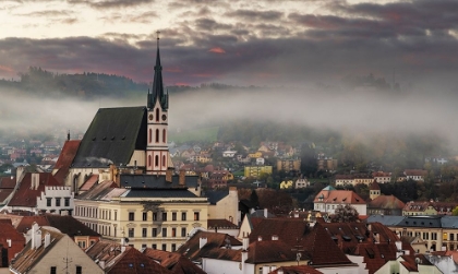 Picture of OVERVIEW FROM CESKY CASTLE TO VLATA RIVER AND CESKY KRUMLOV IN THE CZECH REPUBLIC