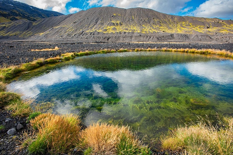 Picture of TINY POND CREATED BY VIOLENT VOLCANIC FORCES: ERUPTION OF THE EYJAFJALLAJOKULL VOLCANO-ICELAND.