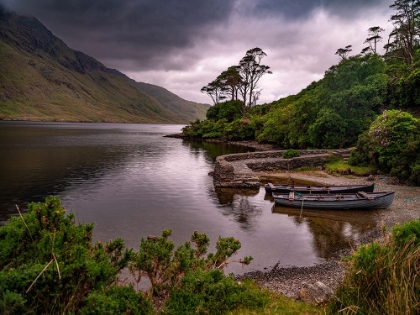 Picture of BOATS WAIT FOR PASSENGERS AT DOO LOUGH-PART OF A NATIONAL PARK IN COUNTY MAYO-IRELAND.