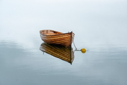 Picture of WOODEN BOAT AT ANCHORAGE IS THE EPITOME OF SIMPLICITY. WESTPORT-COUNTY MAYO-IRELAND.