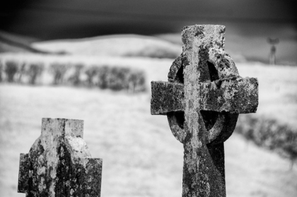 Picture of OLD LICHEN-COVERED CELTIC CROSS AT BURRISHOOLE ABBEY IN COUNTY MAYO-IRELAND.