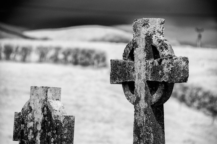 Picture of OLD LICHEN-COVERED CELTIC CROSS AT BURRISHOOLE ABBEY IN COUNTY MAYO-IRELAND.