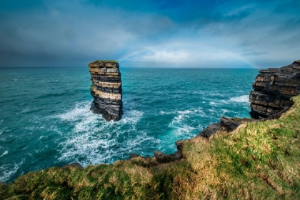 Picture of DUN BRISTE SEA STACK RESISTS THE ONSLAUGHT OF THE STORMY ATLANTIC OCEAN-COUNTY MAYO-IRELAND.