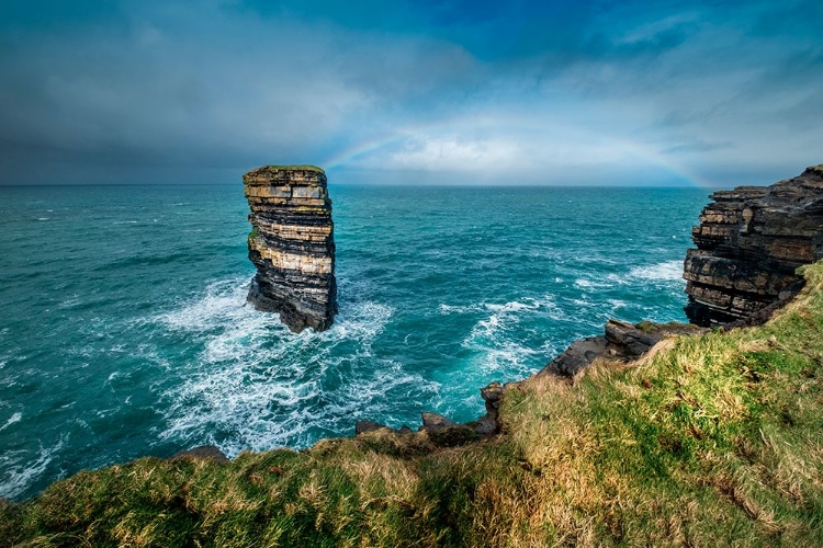 Picture of DUN BRISTE SEA STACK RESISTS THE ONSLAUGHT OF THE STORMY ATLANTIC OCEAN-COUNTY MAYO-IRELAND.