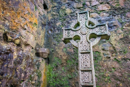 Picture of ELABORATE CELTIC CROSS MARKS A GRAVE AT A HISTORIC IRISH CHURCH-COUNTY MAYO-IRELAND.