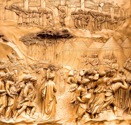 Picture of DUOMO SANTA MARIA DEL FIORE-FLORENCE. DECORATIONS ON THE EAST DOOR BY GHIBERTI. TUSCANY-ITALY.