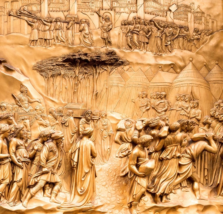 Picture of DUOMO SANTA MARIA DEL FIORE-FLORENCE. DECORATIONS ON THE EAST DOOR BY GHIBERTI. TUSCANY-ITALY.