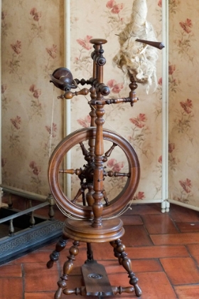 Picture of SINTRA-PORTUGAL. NATIONAL PALACE INTERIOR. SPINNING WHEEL BY THE FIREPLACE (EDITORIAL USE ONLY)