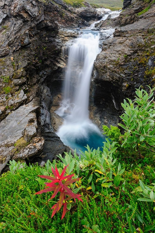 Picture of SWEDEN-NORRLAND-BJORKLIDEN. WATERFALL ALONG RAKKASJOHKA.