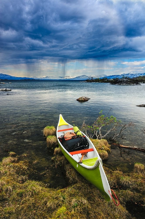 Picture of SWEDEN-NORRBOTTEN-ABISKO-STORDALEN NATURE PRESERVE. CANOE ON SHORELINE OF TORNE LAKE.