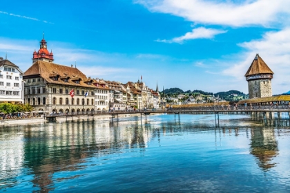 Picture of INNER HARBOR RESTAURANTS-AND SHOPS-LUCERNE-SWITZERLAND. BUILT IN 1365.