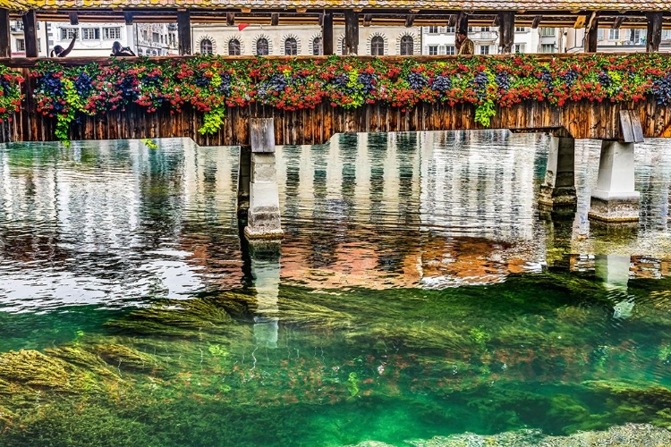 Picture of KAPELLBRUCKE OVER REUSS RIVER-LUCERNE-SWITZERLAND. BUILT IN 1365 ALMOST BURNED DOWN IN 1993.