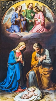 Picture of COLORFUL NATIVITY PAINTING ST. PETERS CHAPEL-LUCERNE-SWITZERLAND. OLDEST CHURCH IN LUCERNE.