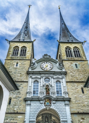 Picture of CHURCH OF ST. LEODEGAR FACADE-LUCERNE-SWITZERLAND. ST. MICHAEL STATUE.
