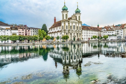 Picture of JESUIT CHURCH INNER HARBOR REFLECTION-LUCERNE-SWITZERLAND.