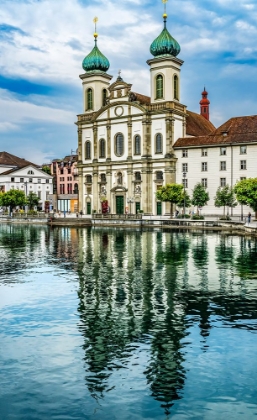 Picture of JESUIT CHURCH INNER HARBOR REFLECTION-LUCERNE-SWITZERLAND.