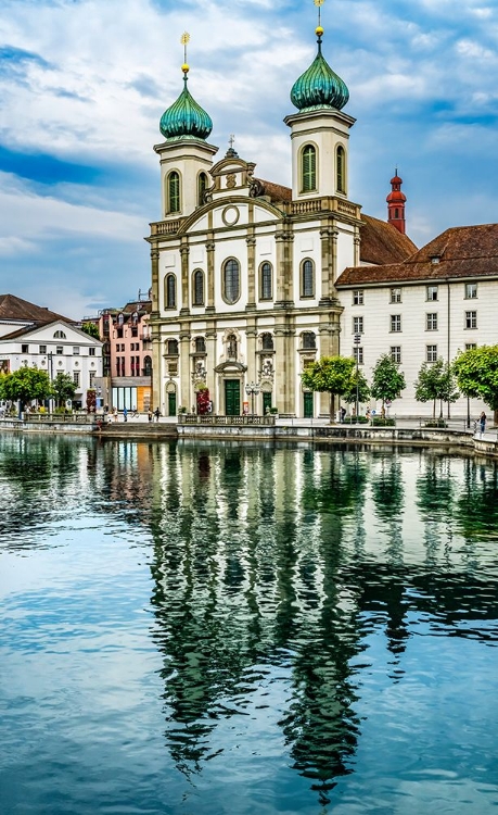 Picture of JESUIT CHURCH INNER HARBOR REFLECTION-LUCERNE-SWITZERLAND.