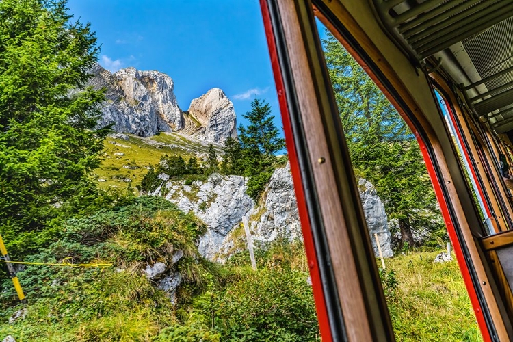 Picture of COLORFUL COGWHEEL RAIL CAR CLIMBING MOUNT PILATUS-LUCERNE-SWITZERLAND.