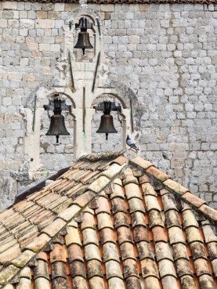 Picture of CROATIA-DUBROVNIK. BELL TOWER WITH THREE BELLS ON TOP OF THE CHURCH OF OUR LADY OF MT. CARMEL.