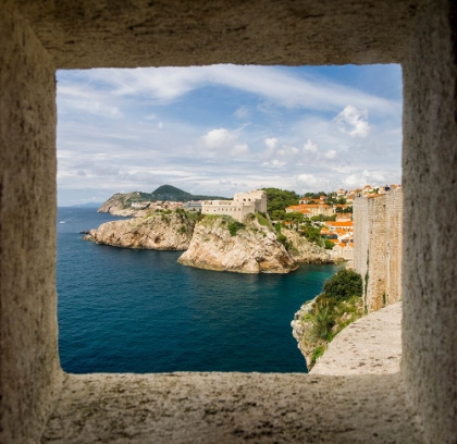Picture of CROATIA-DUBROVNIK. ANCIENT FORTRESS ON THE CLIFF EDGE OF DUBROVNIK PROTECTS THE PORT.