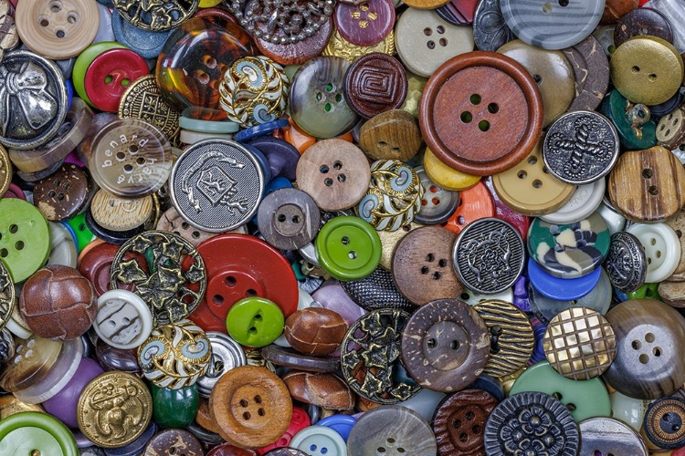 Picture of CLOSE-UP OF VARIETY OF BUTTONS.