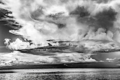 Picture of CANOES TAHITI ISLAND RAIN STORM COMING-OUTER REEF WATER-MOOREA-TAHITI-FRENCH POLYNESIA.