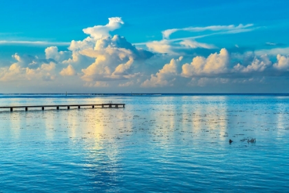 Picture of RAIN STORM REFLECTION-MOOREA-TAHITI-FRENCH POLYNESIA. BLUE COLORS IN LAGOON AND CORAL REEFS