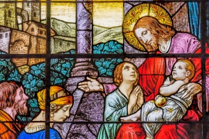 Picture of JESUS LITTLE CHILDREN STAINED GLASS-GESU CHURCH-MIAMI-FLORIDA.GLASS BY FRANZ MAYER.