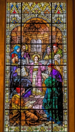 Picture of YOUNG JESUS PREACHING STAINED GLASS GESU CHURCH-MIAMI-FLORIDA. BUILT 1920S GLASS BY FRANZ MAYER.