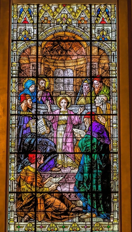 Picture of YOUNG JESUS PREACHING STAINED GLASS GESU CHURCH-MIAMI-FLORIDA. BUILT 1920S GLASS BY FRANZ MAYER.
