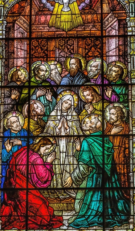 Picture of ADORATION OF VIRGIN MARY DISCIPLES STAINED GLASS GESU CHURCH-MIAMI-FLORIDA. GLASS BY FRANZ MAYER.