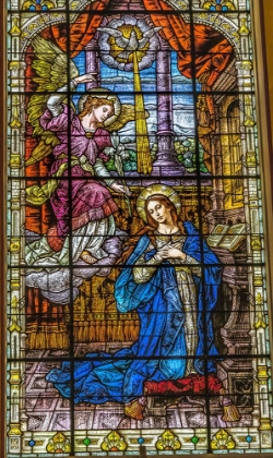 Picture of STAINED GLASS GESU CHURCH-MIAMI-FLORIDA. ANGEL GABRIEL AND MARY. GLASS BY FRANZ MAYER.