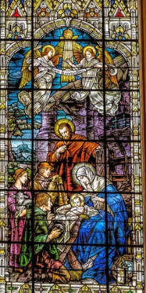 Picture of JESUS-JOSEPH-MARY-NATIVITY STAINED GLASS-GESU CHURCH-MIAMI-FL. GLASS BY FRANZ MAYER.