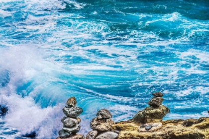 Picture of CAIRNS ROCK PILES-HONOLULU-OAHU-HAWAII. CAIRNS SYMBOLIZE TRAILS