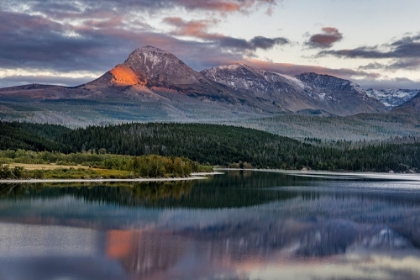 Picture of MOUNTAIN CATCHES ALPENGLOW LIGHT AT SUNSET OVER ST. MARY LAKE-GLACIER NATIONAL PARK-MONTANA-USA