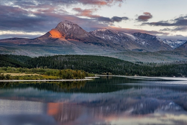 Picture of MOUNTAIN CATCHES ALPENGLOW LIGHT AT SUNSET OVER ST. MARY LAKE-GLACIER NATIONAL PARK-MONTANA-USA