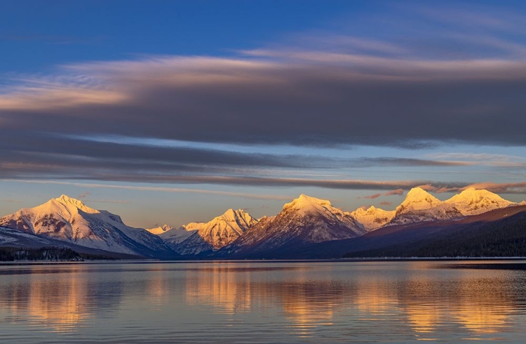 Picture of WINTER SUNSET ON MOUNTAIN PEAKS OVER LAKE MCDONALD IN GLACIER NATIONAL PARK-MONTANA-USA