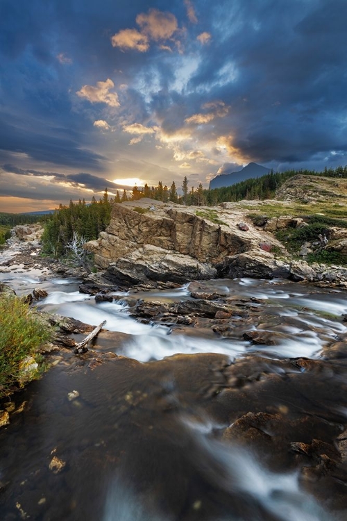 Picture of SWIFTCURRENT FALLS AT SUNRISE IN GLACIER NATIONAL PARK-MONTANA-USA