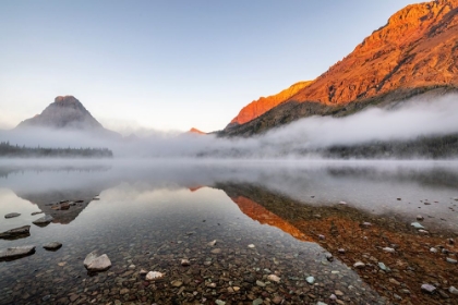 Picture of FOGGY SUNRISE OVER TWO MEDICINE LAKE IN GLACIER NATIONAL PARK-MONTANA-USA